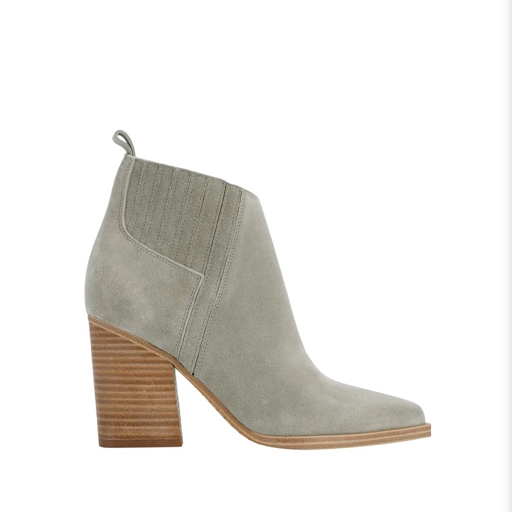 Marc Fisher Orlanda Suede Block Heel Bootie Gray